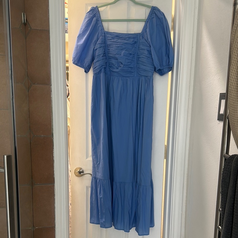 Marks & Spencer Blue Ruched Puff Sleeve Midi Dress